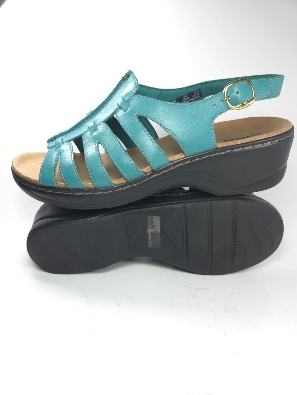 Clarks Lexi Marigold Teal Leather Strappy Wedge Sandals W 11 - Picture 14 of 14
